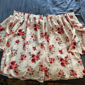 Rue21 Floral Off-Shoulder Blouse - White and Red